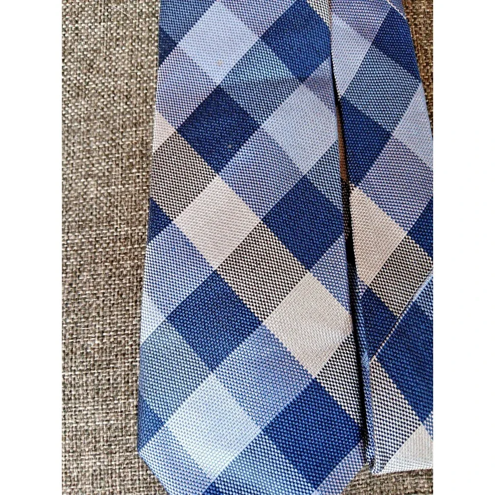 Tie 70s 80s 90s Y2K Mens Nordstrom Silk Blue Plaid 3.5 Wide 60 Long